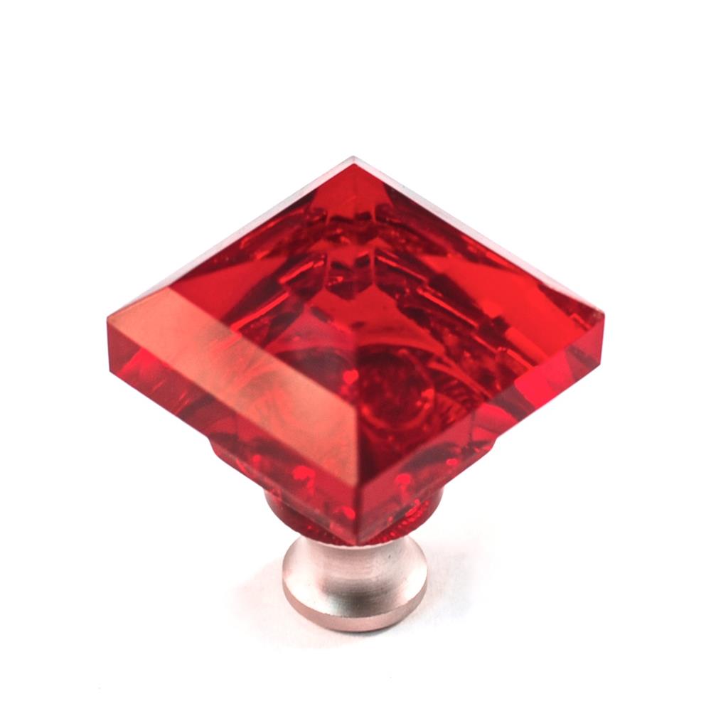 Cal Crystal M995 RED Crystal Excel SQUARE KNOB in Pewter